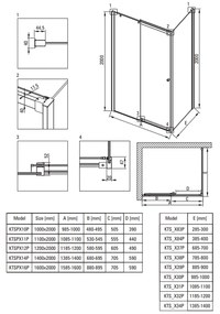 Usa sticla dus culisanta 110x200 cm profil negru Deante Kerria Plus 1100x2000 mm, Negru mat