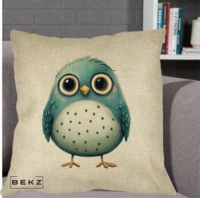 Perna Decorativa Pasare Teal cu Buline Teal, 40x40 cm, Crem, Husa Detasabila, Perna Inclusa, BEKZ®