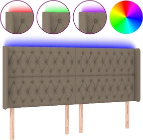 vidaXL Tăblie de pat cu LED, gri taupe, 203x16x118/128 cm, textil