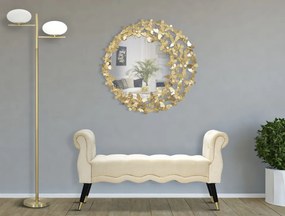 Oglinda decorativa aurie cu rama din metal, ∅ 81,5 cm, Glam Butterflies Mauro Ferretti