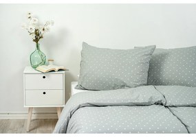 Stanex Lenjerie de pat din bumbac, cu buline gri, 140 x 200 cm, 70 x 90 cm