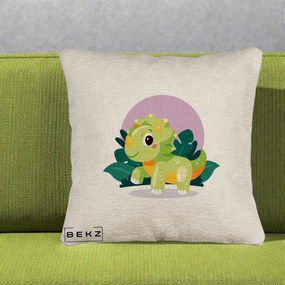 Perna Decorativa Triceratops Kawaii Verde, 40x40 cm, Bej Canapea, Husa Detasabila, Perna Inclusa, BEKZ®