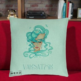 Perna Personalizata Zodiac Varsator Cowgirl, 40x40 cm, Verde Menta, Husa Detasabila, Perna Inclusa, BEKZ®