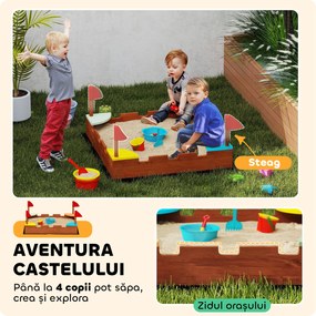 AIYAPLAY Lădiță Nisip Castel Copii Scaune 90x90x17 Maro | Aosom Romania