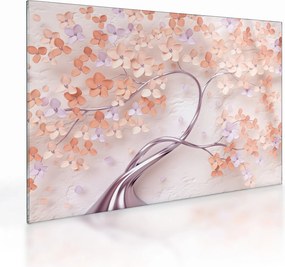 Tablou pe sticlă florilor de pom din coral - abstract (70x50 cm)