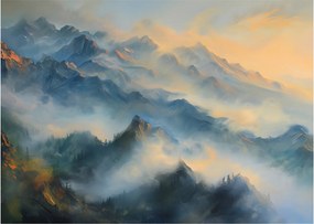 Tablou pe sticlă - Peisaj montan pictat (70x50 cm)