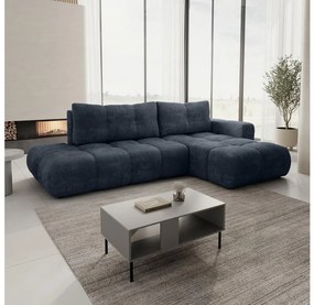 Colțar extensibil tapițat ALMADA, în formă de L, cu spațiu de depozitare, versiune dreaptă, albastru