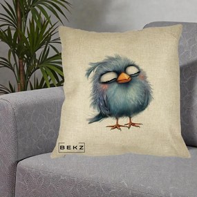 Perna Decorativa Pui Pufos Albastru Adormit, 40x40 cm, Crem, Husa Detasabila, Perna Inclusa, BEKZ®