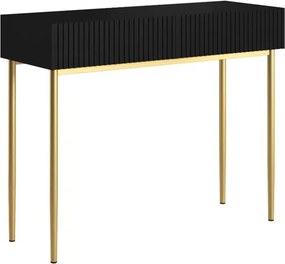 Consolă cu sertare Nicole 100 cm - negru mat / picioare aurii