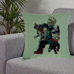 Perna Personalizata My Hero Academia Izuku Deku si Echipa, 40x40 cm, Verde, Husa Detasabila, Perna Inclusa, BEKZ®