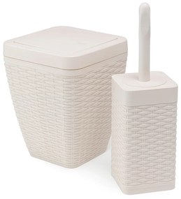 Set coș de baie și perie de toaletă Addis Calico, crem