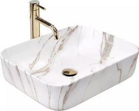 Lavoar pe blat Rea Demi Aiax dreptunghiular finisaj alb piatra lucios 55 cm