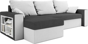 Coltar extensibil reversibil NORIX 240x140 cm, gri/alb cu polita + 2 pernute GRATIS