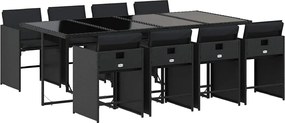 vidaXL Set mobilier de grădină cu perne, 9 piese, negru, poliratan