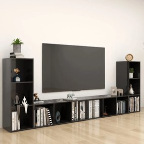 Comode TV, 4 buc., negru extralucios, 107x35x37 cm, PAL 4, negru foarte lucios
