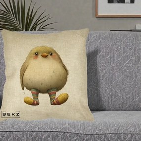 Perna Decorativa Pui Pufos cu Sosete Dungate, 40x40 cm, Crem, Husa Detasabila, Perna Inclusa, BEKZ®