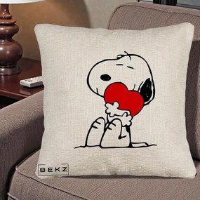 Perna Personalizata Snoopy cu Inima, 40x40 cm, Bej Canapea, Husa Detasabila, Perna Inclusa, BEKZ®