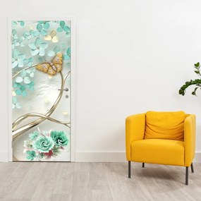 Fototapet pentru ușă - Floare cu fluturași (95x205cm)
