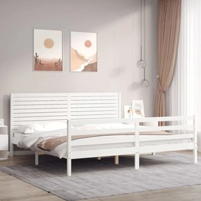 3195042 vidaXL Cadru de pat cu tăblie Super King Size, alb, lemn masiv