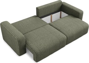 Canapea verde extensibilă/cu spațiu de depozitare cu tapițerie din catifea reiată 252 cm Kona – Makamii