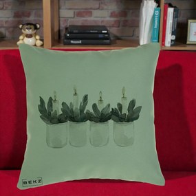 Perna Decorativa Lumanari in Borcane cu Eucalipt, 40x40 cm, Verde, Husa Detasabila, Perna Inclusa, BEKZ®