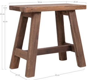 Taburet Barcelona, lemn de tec, natură, 50x25x45 cm