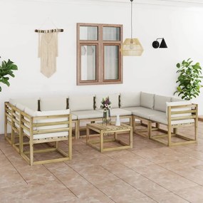 3065014 vidaXL Set mobilier de grădină cu perne, 10 piese, lemn de pin tratat