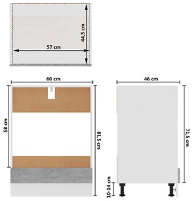 Dulap pentru cuptor, gri beton, 60 x 46 x 81,5 cm, PAL Gri beton, Dulap pentru cuptor, 1