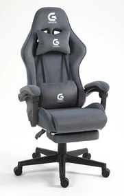 RESIGILAT- Scaun gaming, ergonomic, suport lombar cu masaj, sezut cu arcuri și spumă, spătar reglabil, tetieră, suport pentru picioare, rezistent 150 kg, material textil, Gri Inchis