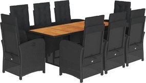 vidaXL Set mobilier de grădină cu perne, 9 piese, negru, poliratan