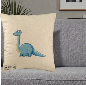 Perna Personalizata Brontosaur Albastru, 40x40 cm, Bej, Husa Detasabila, Perna Inclusa, BEKZ®