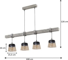 Brilagi - Lustră pe cablu WOOD GLASS 4xE27/60W/230V pin/gri/maro fumuriu