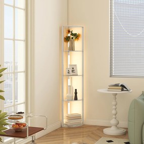 HOMCOM Lampadar Podea LED, 4 Rafturi, Lumină Reglabilă 3000K, MDF, 41x29,5x163,5 cm, Stejar | Aosom Romania