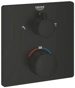 Baterie dus incastrata cu termostat Grohe Grohtherm 2 iesiri negru mat patrat
