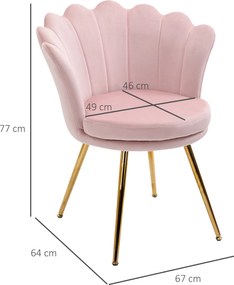 HOMCOM Scaun Imbottit Tip Scoică din Catifea, Scaunel Vintage cu Picioare Aurite, Scaun de Machiaj pentru Cameră și Sufragerie, Roz | Aosom Romania