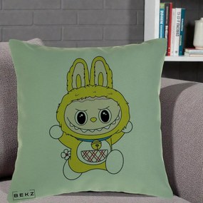 Perna Personalizata Labubu Galben Doraemon, 40x40 cm, Verde, Husa Detasabila, Perna Inclusa, BEKZ®