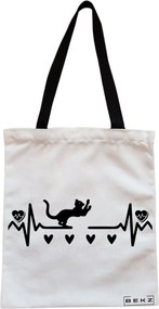 Sacosa de Panza pentru Cumparaturi, Geanta Tote, model Cat Love 2, Cu fermoar, 38x34.5 cm, Alba, BEKZ®