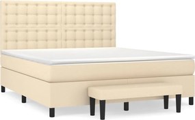 vidaXL Pat box spring cu saltea, crem, 160x200 cm, material textil