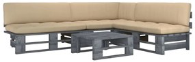 vidaXL Set mobilier din paleți cu perne, 4 piese, gri, lemn pin tratat