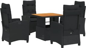 vidaXL Set mobilier de grădină cu perne, 5 piese, negru, poliratan