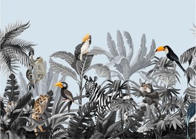 Tablou pe sticlă - Animale în pădurea tropicală (70x50 cm)