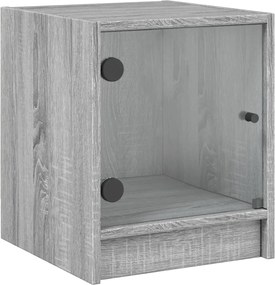 vidaXL Noptieră cu ușă din sticlă, gri sonoma, 35x37x42 cm