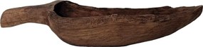 Bol decorativ din lemn de tec, maro, formă alungită, sculptat manual, finisaj natural 13 x 60 x 16 cm, „Bordeaux”