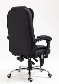Scaun directorial cu Masaj și Încălzire, funcție șezlong, suport picioare, material textil, Negru