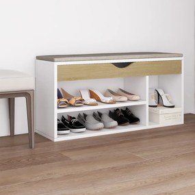 vidaXL Pantofar, pernă, alb/stejar sonoma, 104x30x49 cm lemn prelucrat