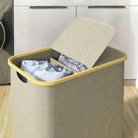 HOMCOM Coș pentru rufe dublu pliabil 80 l coș pentru rufe murdare cu capac, mânere canelate, bej | Aosom Romania