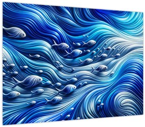 Tablou pe sticlă – Pești în valuri (70x50 cm)