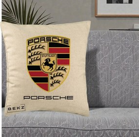 Perna Personalizata Porsche Stuttgart, 40x40 cm, Bej, Husa Detasabila, Perna Inclusa, BEKZ®