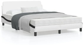 373184 vidaXL Cadru de pat cu tăblie, alb și negru,140x190cm, piele ecologică