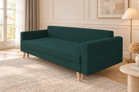 Canapea extensibilă Carina stofă, verde, cu ladă de depozitare